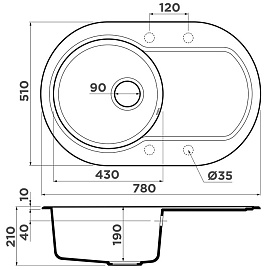 Размеры мойки Omoikiri Manmaru 78-PA пастила 4993358