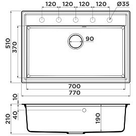 Размеры мойки Omoikiri Daisen 77-BL черный 4993630