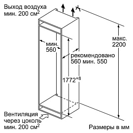 Размеры ниши для встраивания Bosch KIV86VS31R