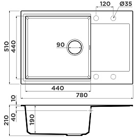 Размеры мойки Omoikiri Daisen 78-LB-PA пастила 4993688