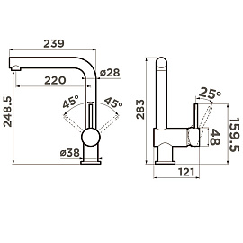 Размеры смесителя Omoikiri Tanigawa-BN 4994242