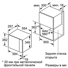 Схема встраивания Bosch BEL524MB0 в навесной шкаф