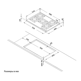 Схема встраивания и размеры Korting HG 765 CTX