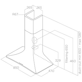 Размеры вытяжки Elica Sweet 85 Umber