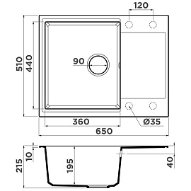 Размеры мойки Omoikiri Daisen 65-SA бежевый 4993685