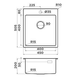 Размеры мойки Omoikiri Amadare 45-IN 4993802