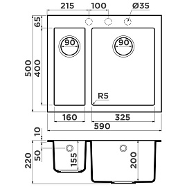 Размеры мойки Omoikiri Bosen 59-2-PL платина 4993224