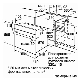 Схема встраивания и размеры Bosch HBJ517SG0R