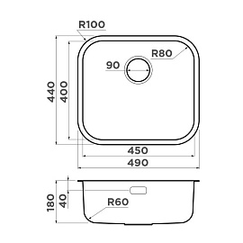 Размеры мойки Omoikiri Omi 49-U-I-GM 4993073