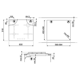 Схема встраивания и размеры Smeg PV264B