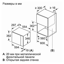 Схема встраивания Bosch BEL523MS0 в навесной шкаф