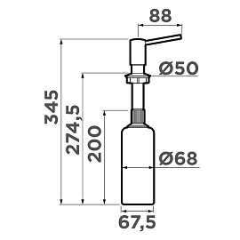 Размеры дозатора Omoikiri ОМ-02-PA-P 4975037