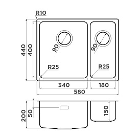 Размеры мойки Omoikiri Tadzava 58-2-U-IF-IN-L 4993774