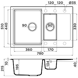 Размеры мойки Omoikiri Daisen 78-2-CA карамель 4993331