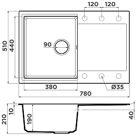 Размеры мойки Omoikiri Daisen 78-BL черный 4993327