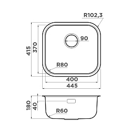 Размеры мойки Omoikiri Omi 44-U-I-AB 4993190