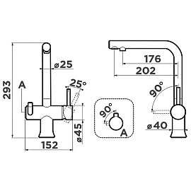 Размеры смесителя Omoikiri Hotaru-C-WH 4994051