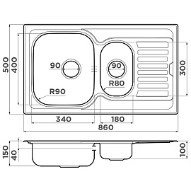 Размеры мойки Omoikiri Kashiogawa 86-2-IN 4993454