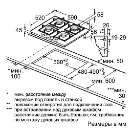 Схема встраивания и размеры Bosch PPH6A6B20