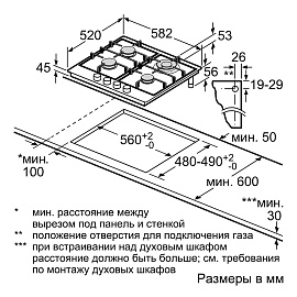 Схема встраивания и размеры Bosch PGP6B5O93R