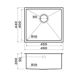 Размеры мойки Omoikiri Taki 49-U-IF-GM 4973524