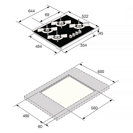 Схема встраивания и размеры Asko HG8640MGB1
