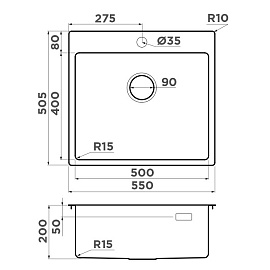 Размеры мойки Omoikiri Amadare 55-IN 4993718