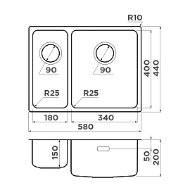 Размеры мойки Omoikiri Tadzava 58-2-U-IF-IN-R 4993773