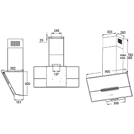 Размеры вытяжки Korting KHC 91950 GXN