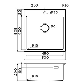 Размеры мойки Omoikiri Amadare 50-IN 4993766