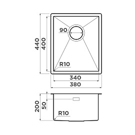 Размеры мойки Omoikiri Taki 38-U-IF-GM 4973106