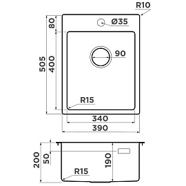 Размеры мойки Omoikiri Amadare 39-IN