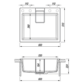 Размеры мойки Florentina Ривьера 600 грей
