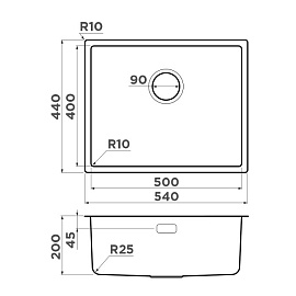 Размеры мойки Omoikiri Tadzava 54-U-I-IN Ultra 4993800