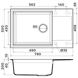 Размеры мойки Omoikiri Sakaime 78-LB-BE ваниль 4993901