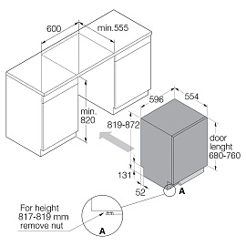 Схема встраивания и размеры Asko DFI544B