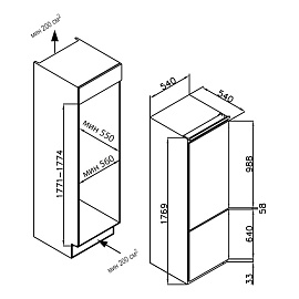 Схема встраивания и размеры Evelux FI 2211 D