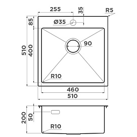 Размеры мойки Omoikiri Akisame 51-GM 4973440