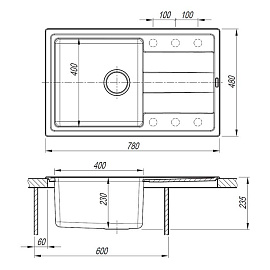 Размеры мойки Florentina КОМБИ 780 антрацит