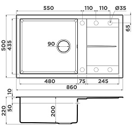 Размеры мойки Omoikiri Sumi 86-BE ваниль 4993647