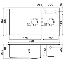 Размеры мойки Omoikiri Tedori 85-2-U-PL платина 4993947