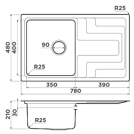 Размеры мойки Omoikiri Mizu 78-IN 4973730