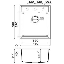 Размеры мойки Omoikiri Daisen 46-BL черный 4993614