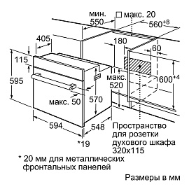 Схема встраивания и размеры Bosch HBJ558YB3Q